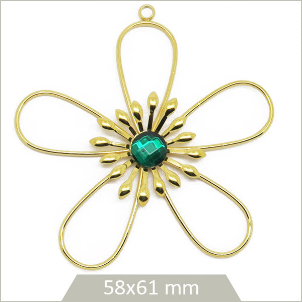 1 grande breloque pétales de fleur ajourés en acier inoxydable doré