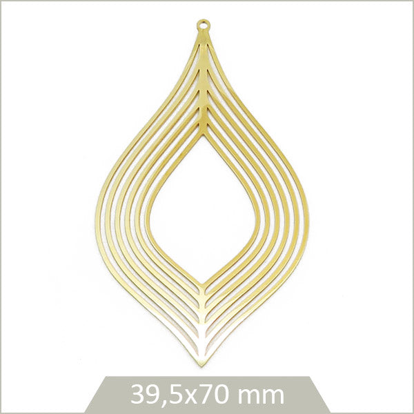 1 grande breloque feuille ajourée style oriental en acier inoxydable doré