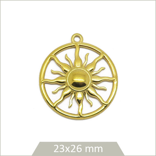 1 breloque astre solaire en acier inoxydable doré 304