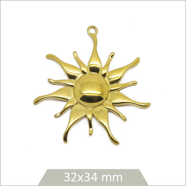 1 breloque soleil enflammé en acier inoxydable doré 304