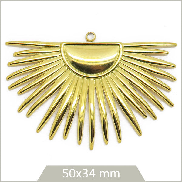 1 breloque demi-soleil en acier inoxydable 304 plaqué or 18k