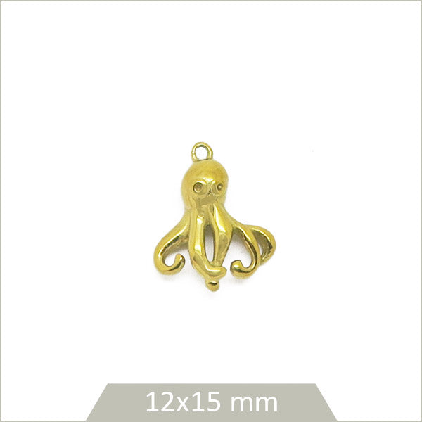 1 breloque pieuvre en acier inoxydable doré 304