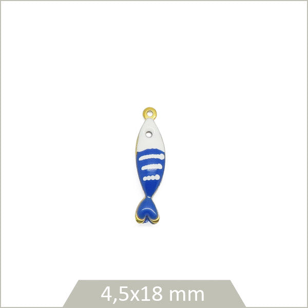 1 petite breloque poisson en acier doré et effet émail bleu marine