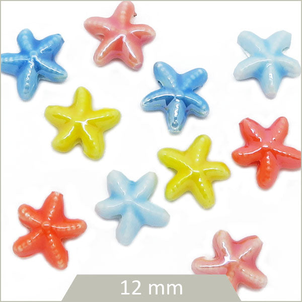 Lot de 10 perles étoiles de mer céramique, mix de couleurs 12 mm