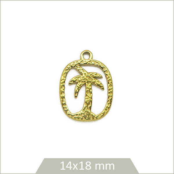 1 pendentif palmier ajouré et texturé acier inoxydable 304 doré