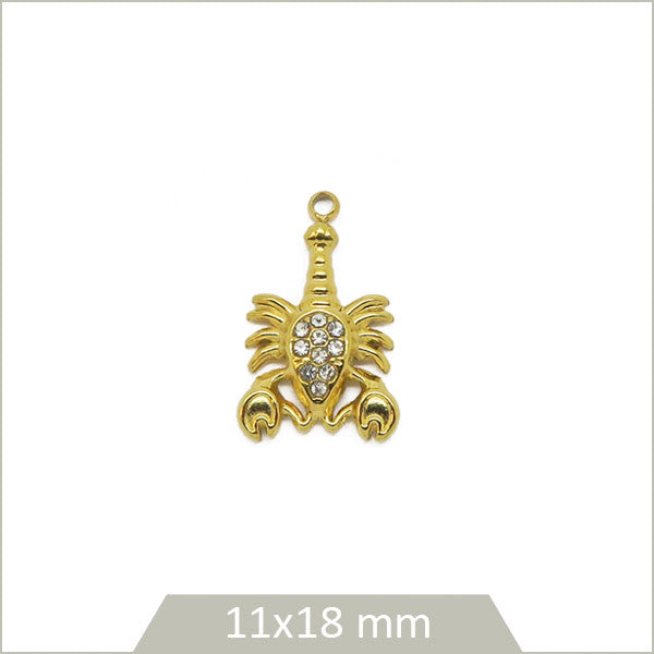 1 breloque homard en acier inoxydable 304 doré et strass