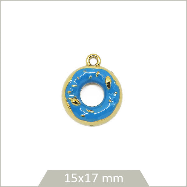 1 breloque donut acier inoxydable 304 doré et effet émail bleu