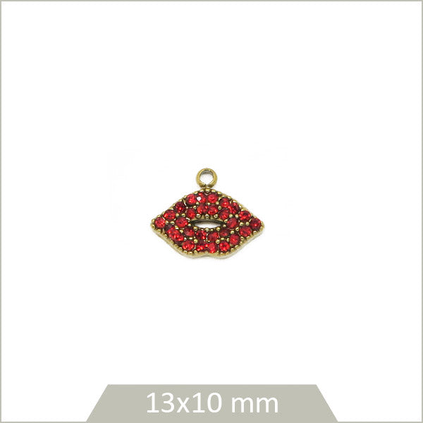 1 breloque bouche en acier inoxydable 304 doré et strass rouge