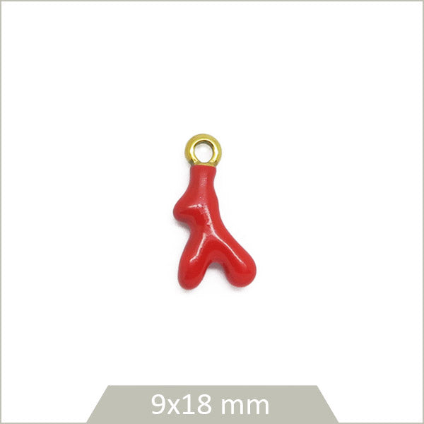 1 breloque corail en acier inoxydable doré et effet émail rouge