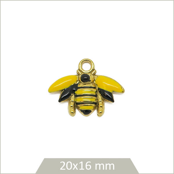 1 breloque abeille acier inoxydable 304 doré et effet émail coloré