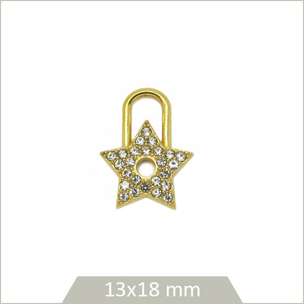 1 breloque cadenas étoile en acier inoxydable 304 doré et strass