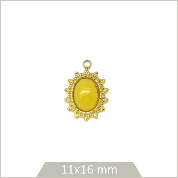 1 médaillon ovale en acier inoxydable 304 doré et cabochon en Calcite