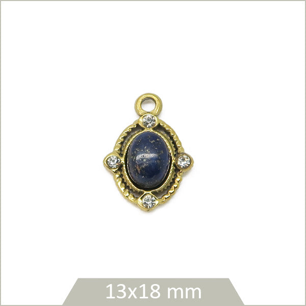 1 médaillon ovale en acier inoxydable 304 doré et cabochon en Lapis Lazuli