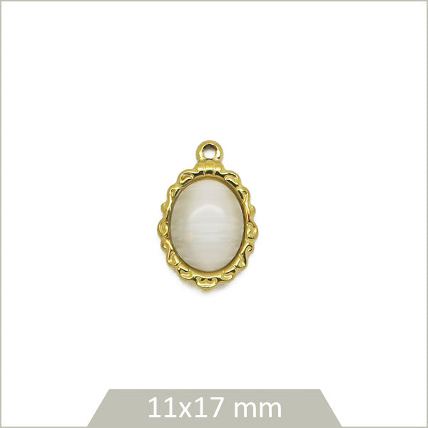 1 médaillon ovale en acier inoxydable 304 doré et cabochon en Pierre de Lune synthétique
