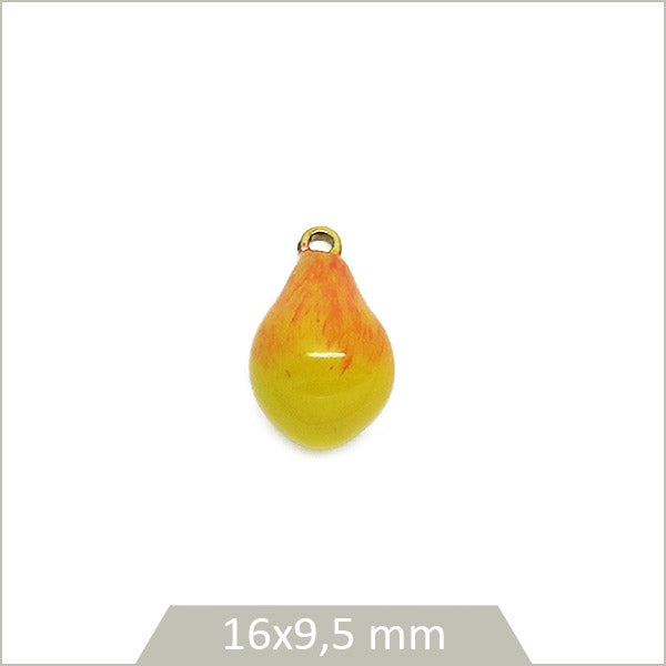 1 breloque poire effet émaillé en acier inoxydable 316L doré plaqué or 18k
