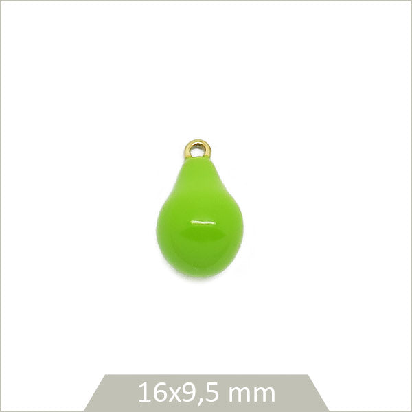 1 breloque poire verte effet émaillé en acier inoxydable 316L doré plaqué or 18k