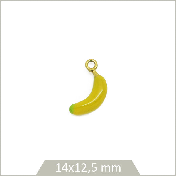 1 breloque banane effet émaillé en acier inoxydable 316L doré plaqué or 18k