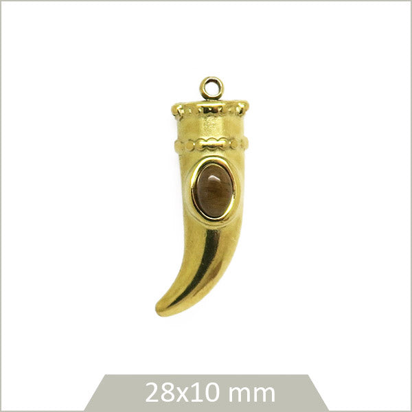 1 breloque corne en acier inoxydable doré 304 et cabochon en Oeil de tigre