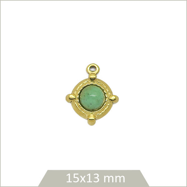 1 breloque ronde en acier inoxydable 304 doré et cabochon en Zoîsite