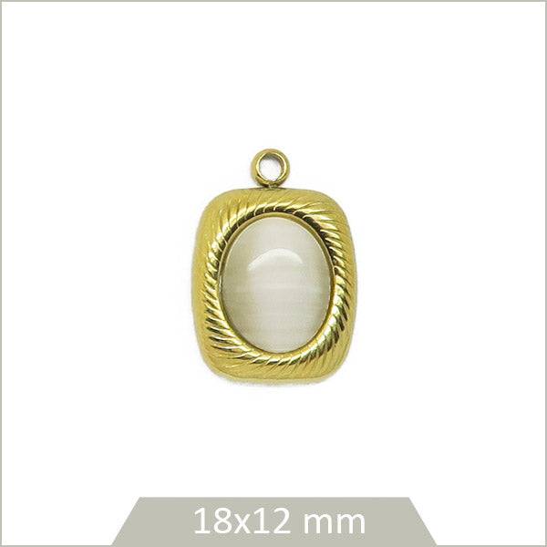 1 médaillon rectangle en acier inoxydable 304 doré et cabochon en Pierre de Lune