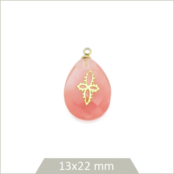1 pendentif goutte en Quartz melon d'eau et étoile en acier doré