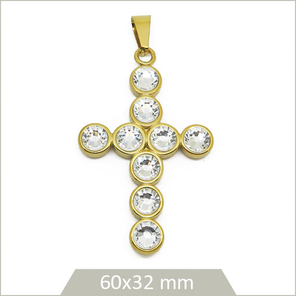 1 grande breloque croix strass et acier doré