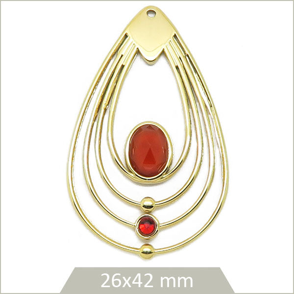 1 breloque goutte en acier inoxydable doré 304, cabochon Cornaline