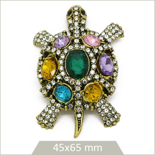 broche tortue en strass et cristaux colorés