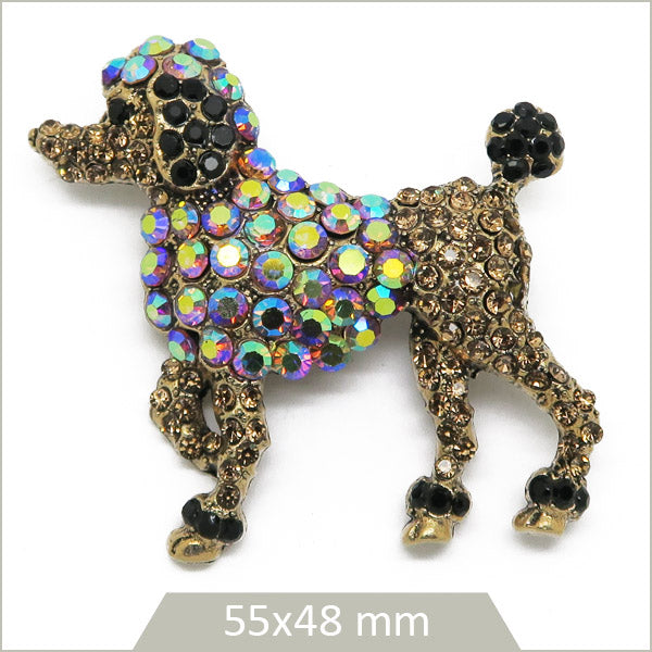 1 broche caniche alliage zinc, strass irisés