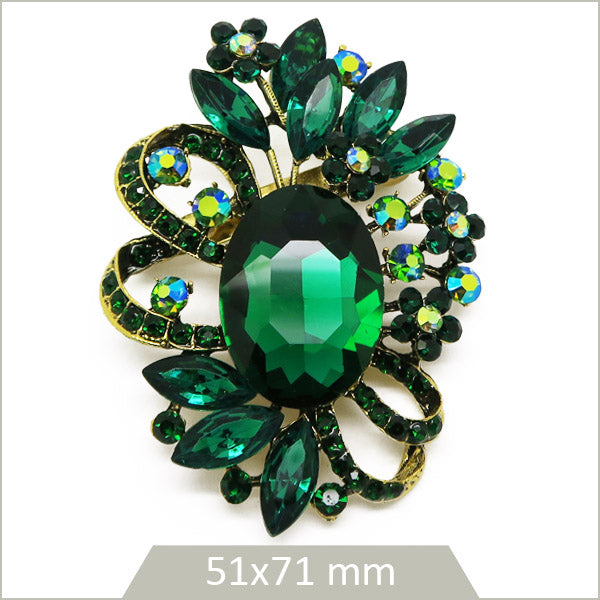 broche ovale facettes carnaval émeraude