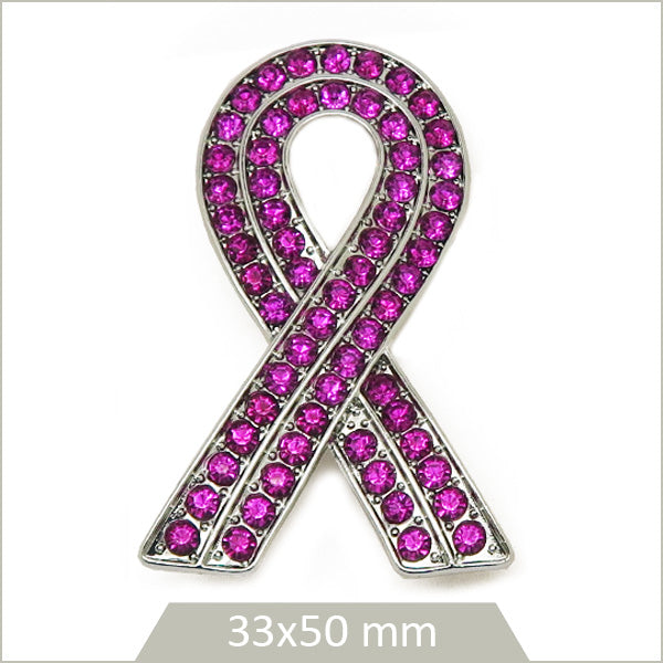 1 broche ruban alliage argenté, strass rose fuchsia