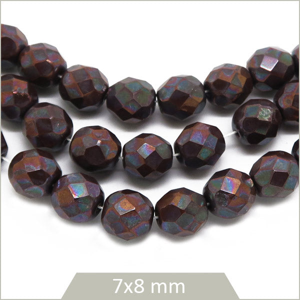 16 perles de verre Tchèque rondes à facettes prune 7x8 mm