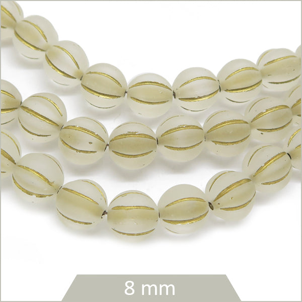 Env. 20 perles de verre Tchèque rondes 8mm, dépolies transparentes