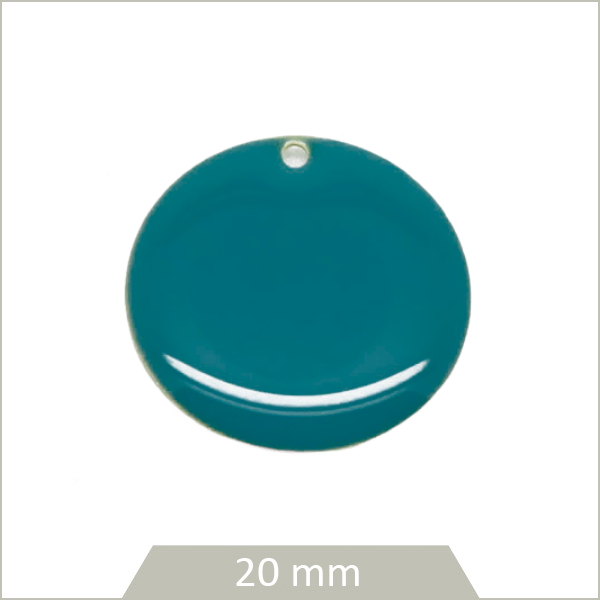 4 sequins effet émaillé 20mm bleu canard ronds