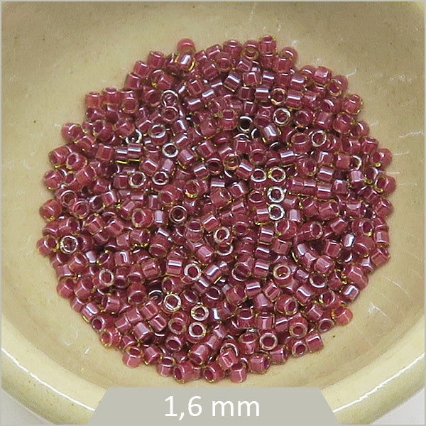 5g de perles Miyuki Delica 11/0, DB0283 rouge cranberry argenté