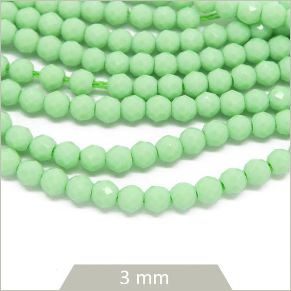 Env. 146 perles de verre facettes vert d'eau mat 3 mm