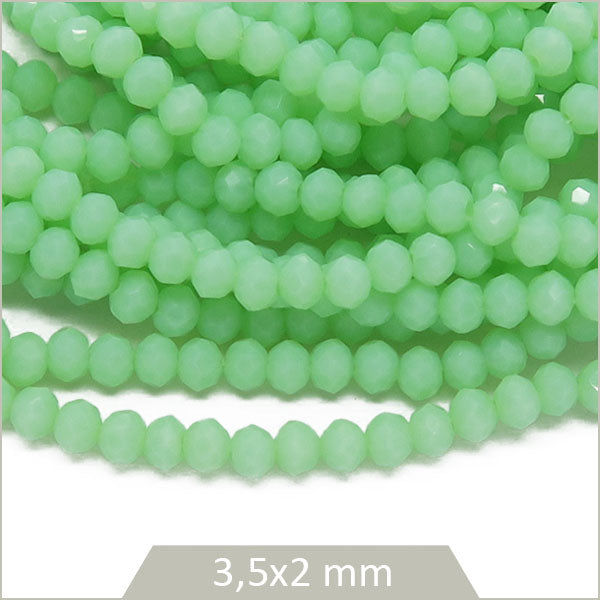 Env. 145 perles de verre donut vert d'eau 3,5x2 mm
