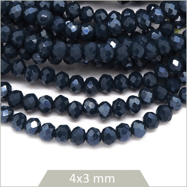 Env. 110 perles de verre à facettes donuts bleu marine 4x3 mm