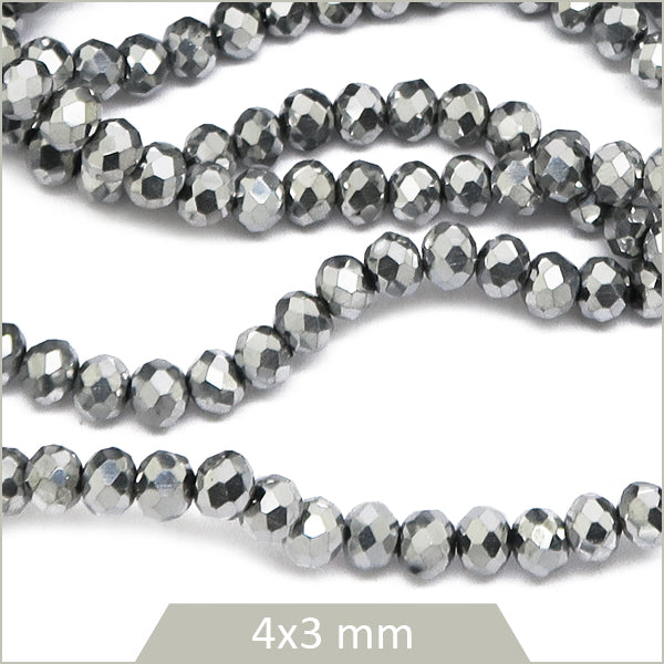 Env. 100 perles donuts en verre argentées, 4x3 mm