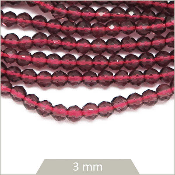 Env. 125 perles de verre à facettes rose foncé, 3 mm