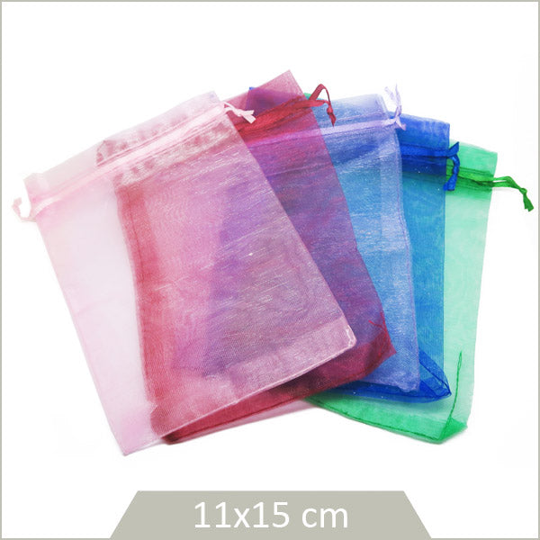 10 pochons en organza, mix de couleurs 11x15cm