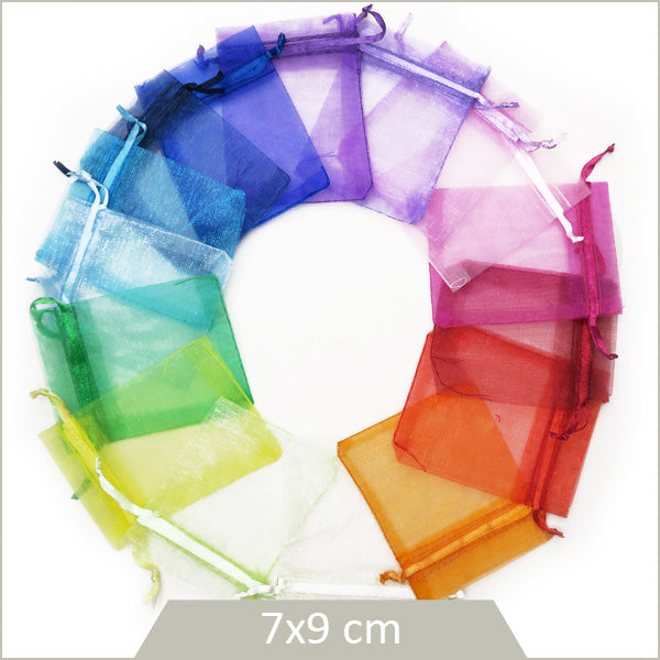 10 pochons en organza, mix de couleurs aléatoires 7x9 cm