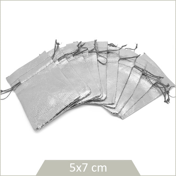 10 pochons en organza argenté, 5x7 cm
