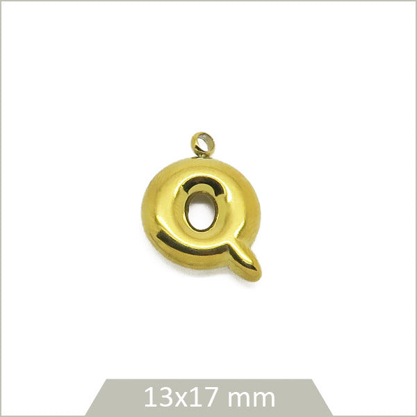 1 breloque lettre Q en acier inoxydable 304 doré plaquage IP 18K