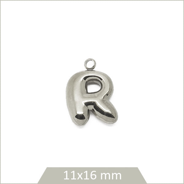 1 breloque lettre R en acier inoxydable 304