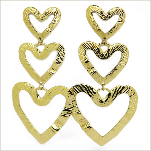 1 paire de boucles d'oreilles trio de coeurs en acier inoxydable doré