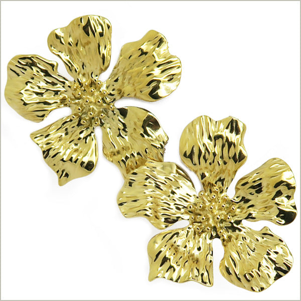 1 paire de boucles d'oreilles grosse fleur en acier inoxydable doré