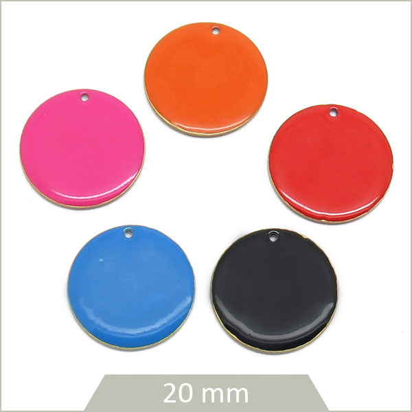Mix de 10 sequins plats effet émaillé ronds 20 mm