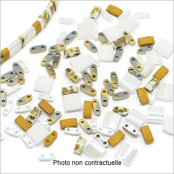 6g de mix de perles Tila Blanc et OR