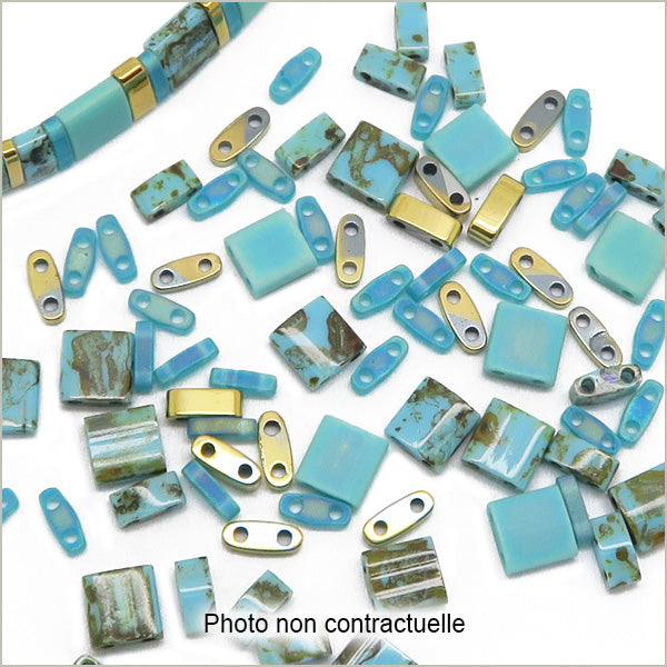 6g de mix de perles Tila turquoise OR